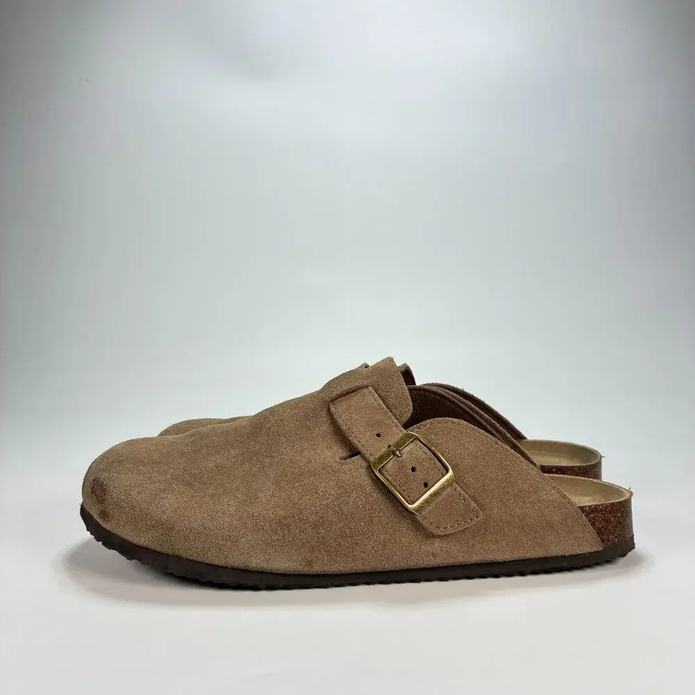 Khombu Taupe Suede Casual Adjustable Buckle Closed Toe Mule Clogs Men's Size 9